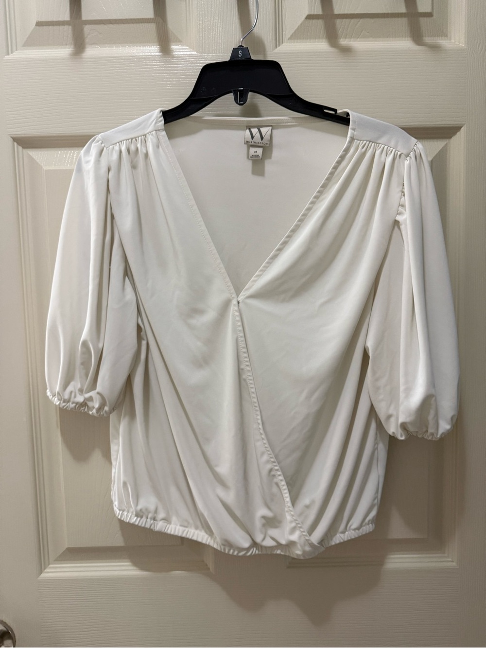 Worthington Ivory Surplice Blouse with Gathered Sleeves